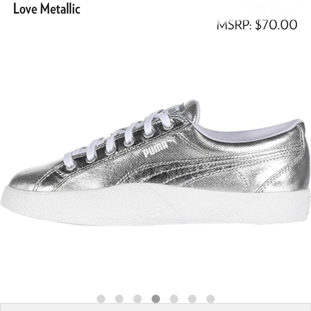 Puma Love metallic silver lace up sneakers size 8